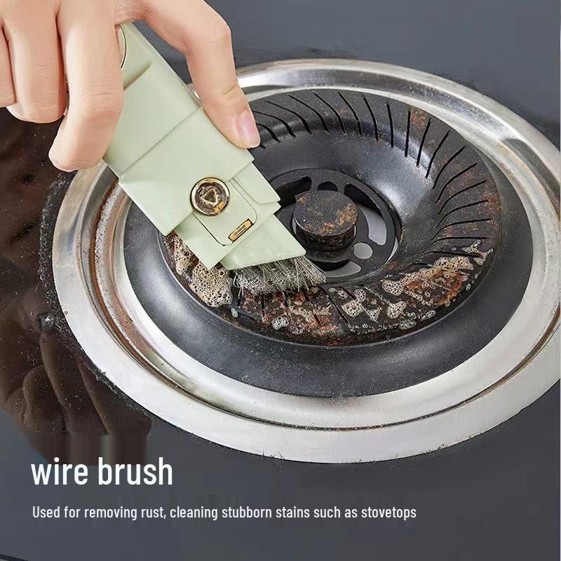 Multifunkční čisticí kartáč 4 v 1: Plast, ocelový drát, škrabka a nástroj na čištění spár pro hloubkové čištění kuchyně