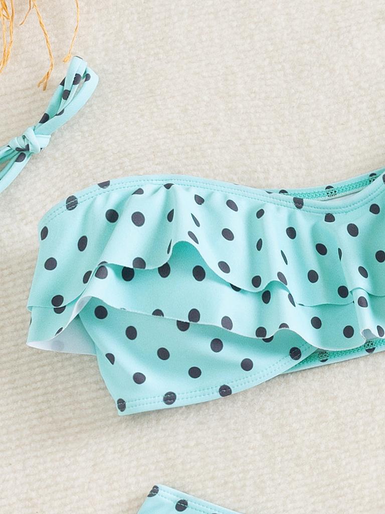 Hot-selling fresh polka dot ruffle edge removable shoulder strap European and American sexy drawstring long skirt swimsuit three-piece women's