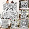 Black White Line Art Throw Blanket  Multiple Sketch Pattern Collection Hand Heart Floral Nature Decor for Sofa Bedroom Blanket