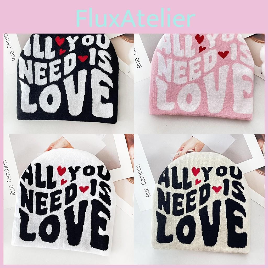 Color Simple Blocked Letter And Heart Pattern Women Casual Warm Hat Knitted