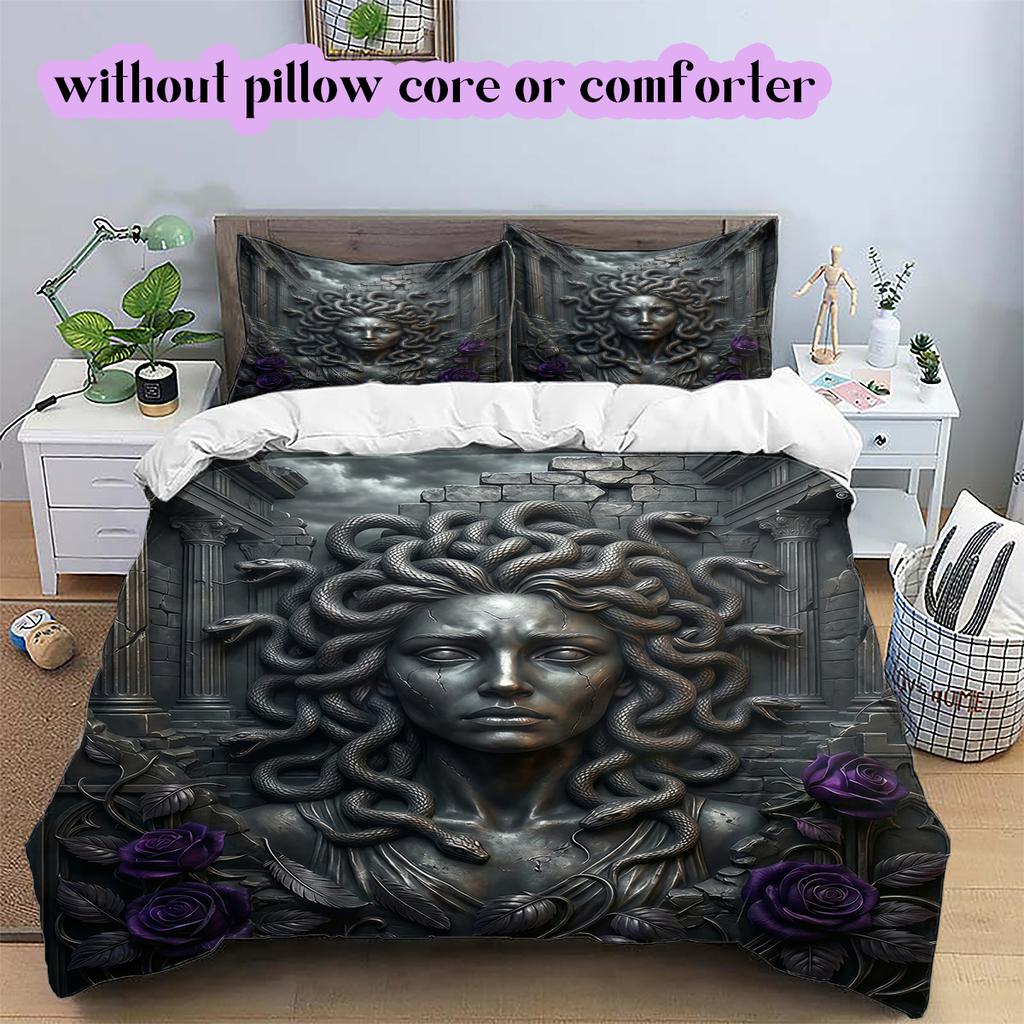 Metal reliefs Pattern Bedding Quilt Set Quilt Cover Pillowcase Home Decoration Birthday Gift (1 * duvet cover + 2 * pillowcase, without core)