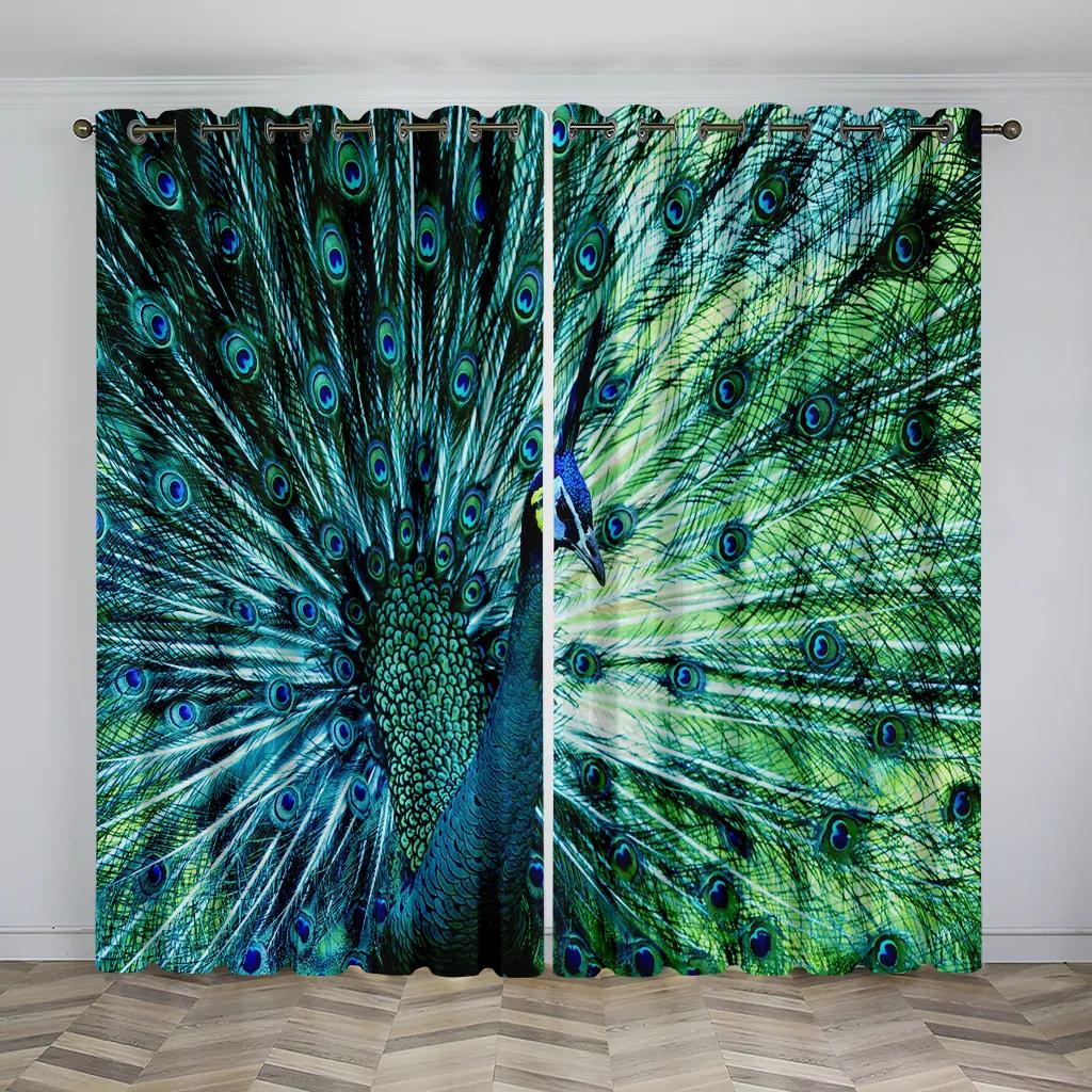 

3D шторы с павлином, цветок, традиционная культура, подходит для гостиной, спальни, балкона, кухни, украшения окна, затенения, 2 шт. 50W130H(CM)X2PCS&Hook