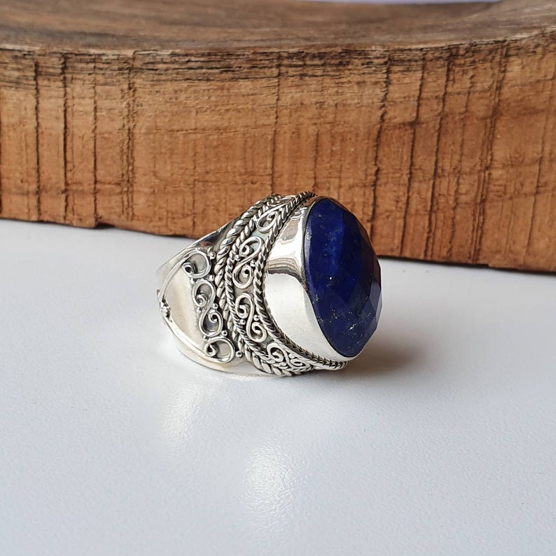 Lapis Lazuli Men's Ring, 925 Sterling Silver Ring, Handmade Jewelry, Statement Ring Oval Gemstone Ring, Gift For Her,