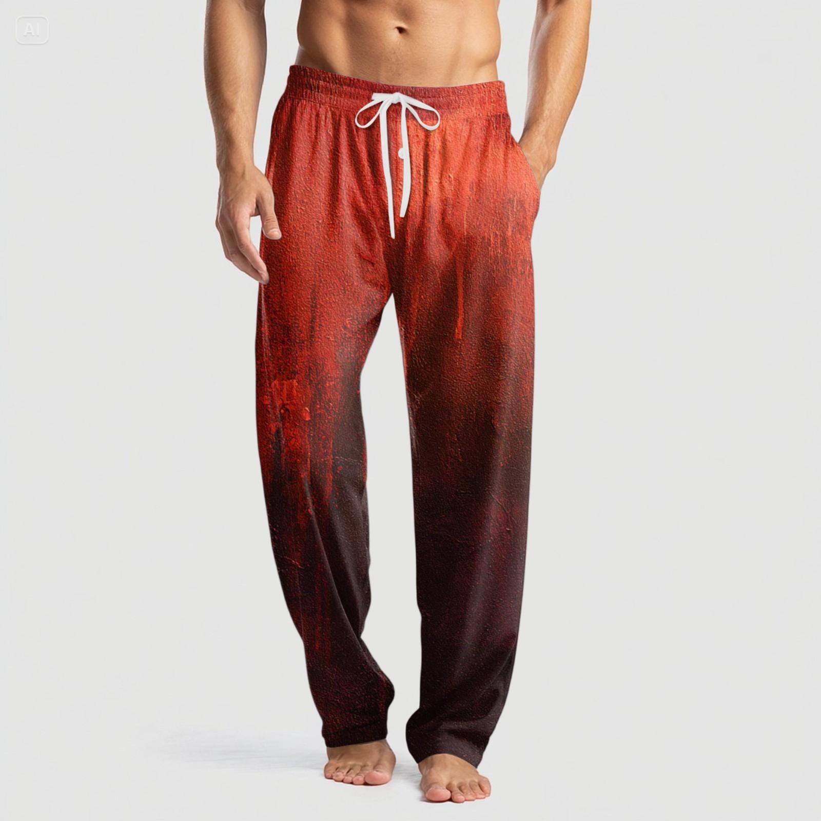 

Мужские вязаные повседневные брюки с карманом и принтом на Хэллоуин, пижамные брюки M киноварь