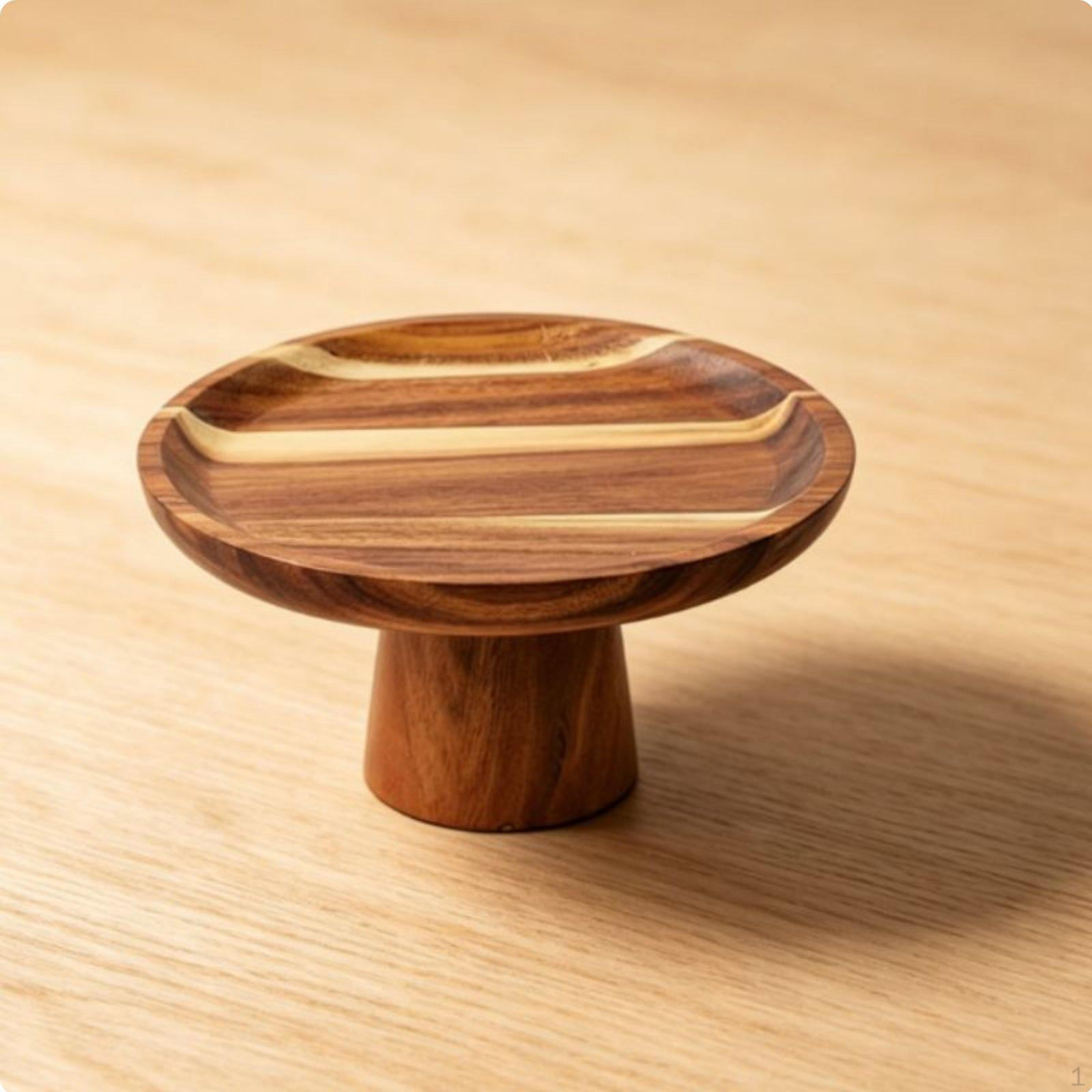 Acacia Wood Fruit Stands Versatile footed Cake Plate Multifunctional Pedestal Stand for 20-20-10.5cm
