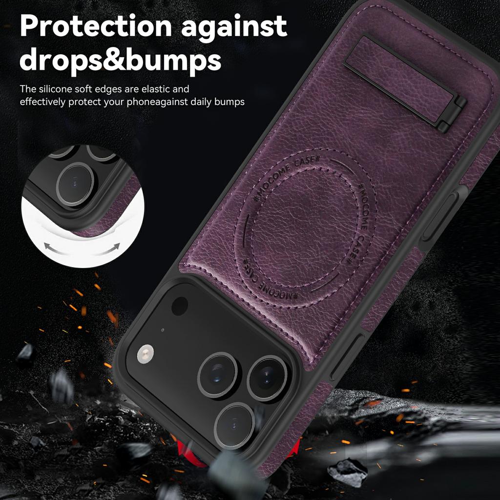 Etui do iPhone 17 Pro Max Kompatybilne z MagSafe Podpórka Skórzany Tylny Pokrowiec na Telefon