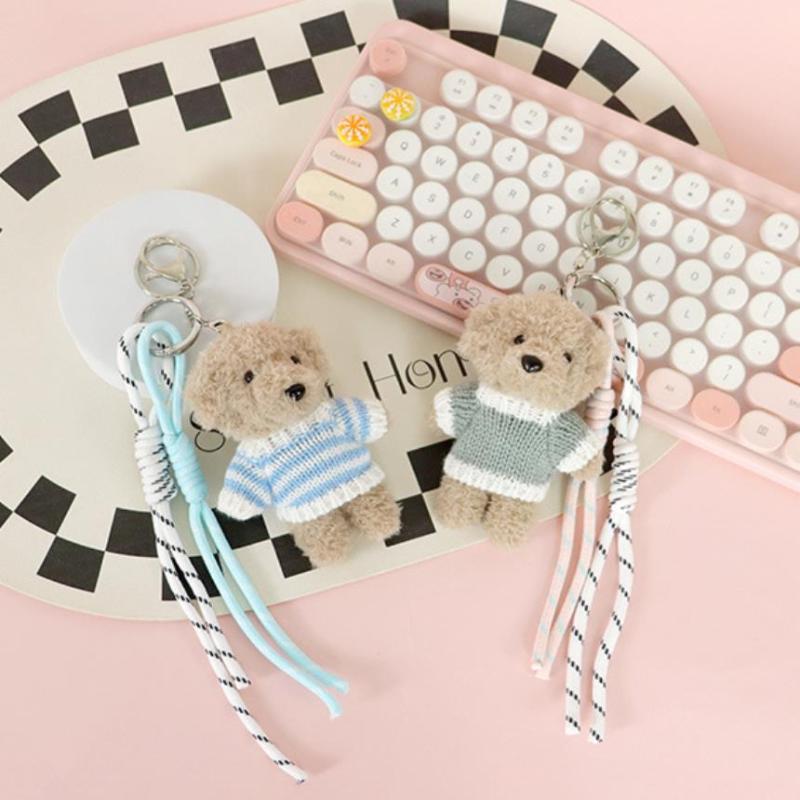 Trendy Plush Sweater Dog Braided Rope Keychain Bag Charms Pendant Decorations Multipurpose Rope  Bag Keyring