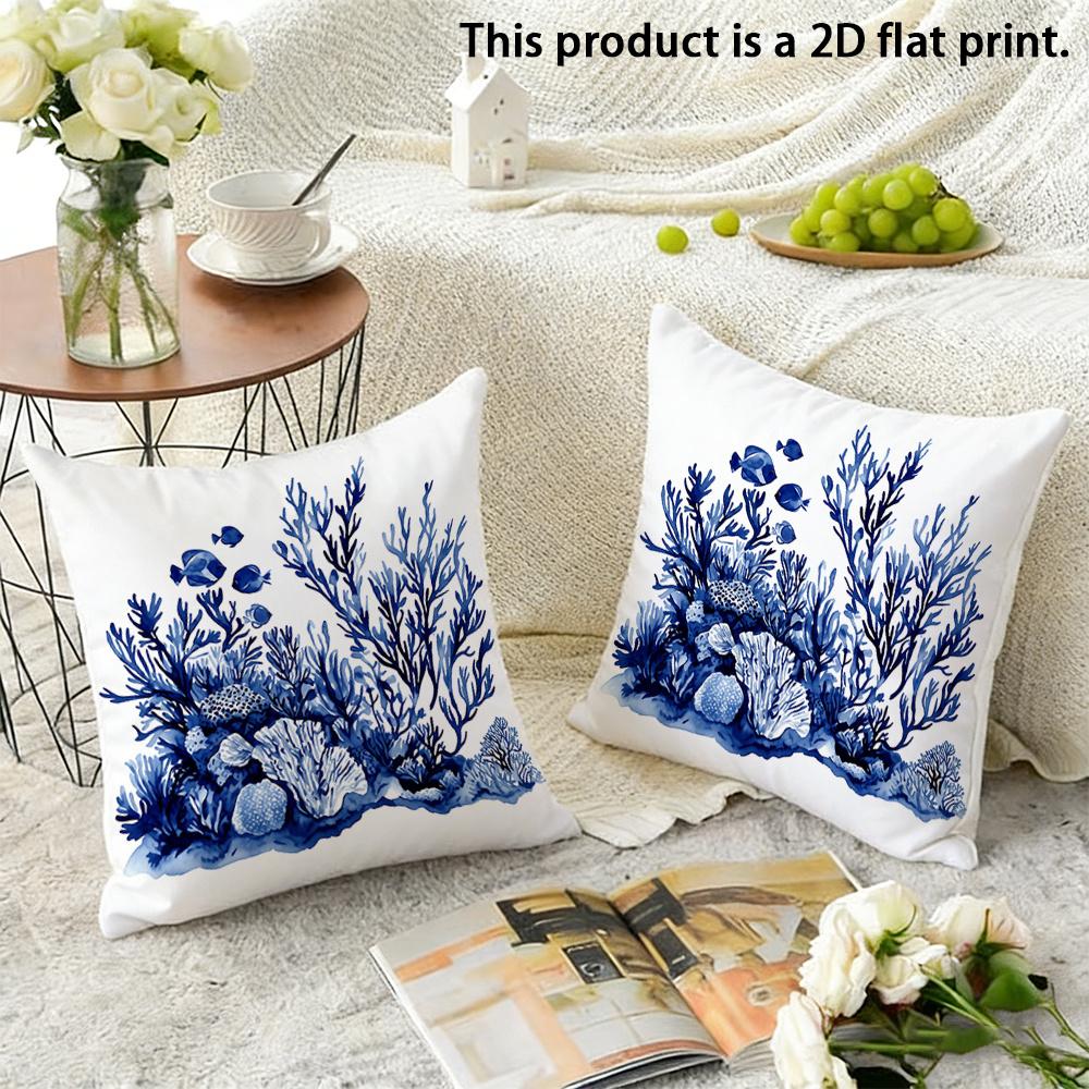 Blue Coral-Patterned Pillow Coverscushion Covers, Zippered, Decorative Pillowcases, 45X45 Cover Sleeves