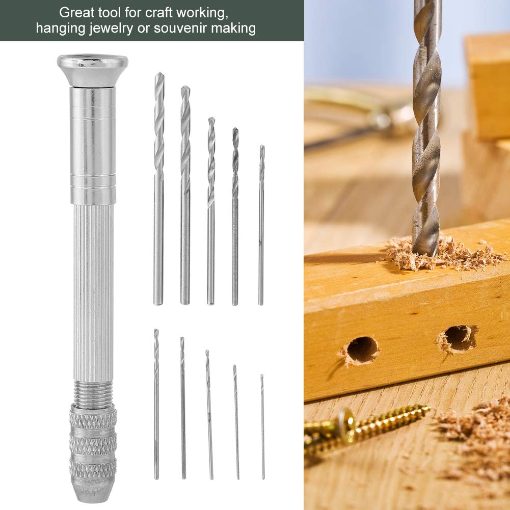 Mini Precision Hand Twist Drill with 10 Drill Bits and 1 Hand Drill Bit for and Portable and Easy to Carry (0.5, 0.6, 0.7, 0.8, 0.9, 1, 1.2, 1.5, 1.8,