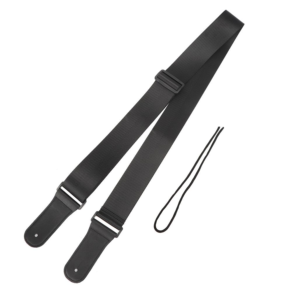 Guitar Strap Acoustic Electric Bass Ukulele Nylon Belt Adjustable TopGrain Leather Head(Black )