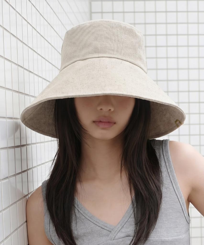 Eondeokeonteulolseutyudio Cotton Wide Bucket Hat Wide Bucket / Big Eye Linen / Sand Beige