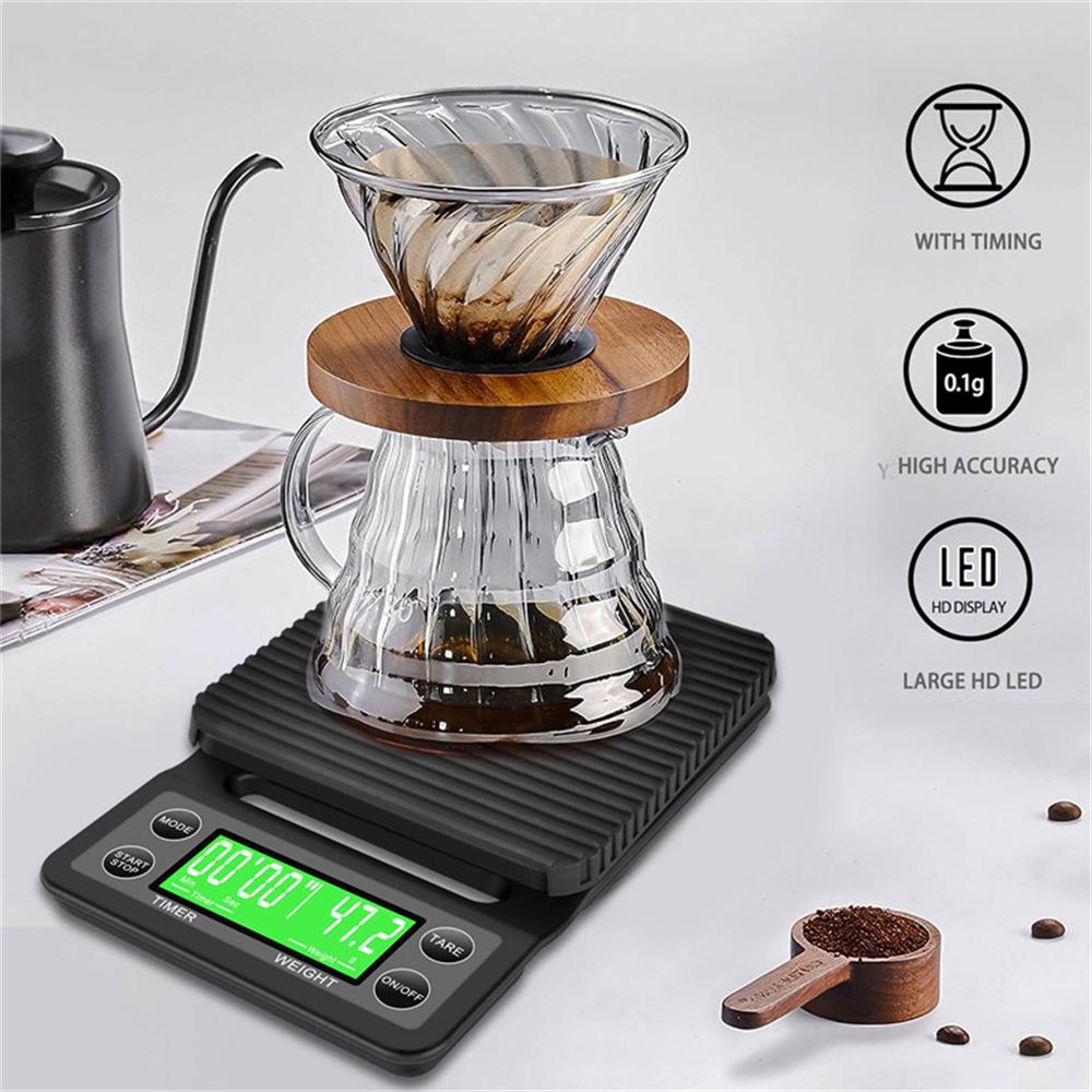 

Black 3kg/0.1g Coffee Digital Kitchen Scale with Timer for Pour Over and Baking Battery-powered 3000g/0.1g чорний