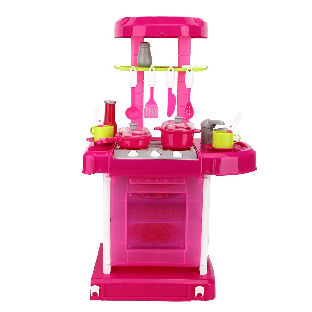 Simulation Kitchen Toy Set Children Cooking Tableware Toys with Light Sound Effect