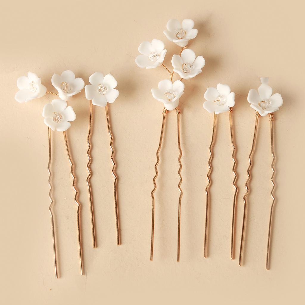 Fashion Ceramic Flower Bride Hair Pins for Women Bridal Wedding Tiara Head Ornaments Headdress Hair Pin Hair Accessories Jewelry