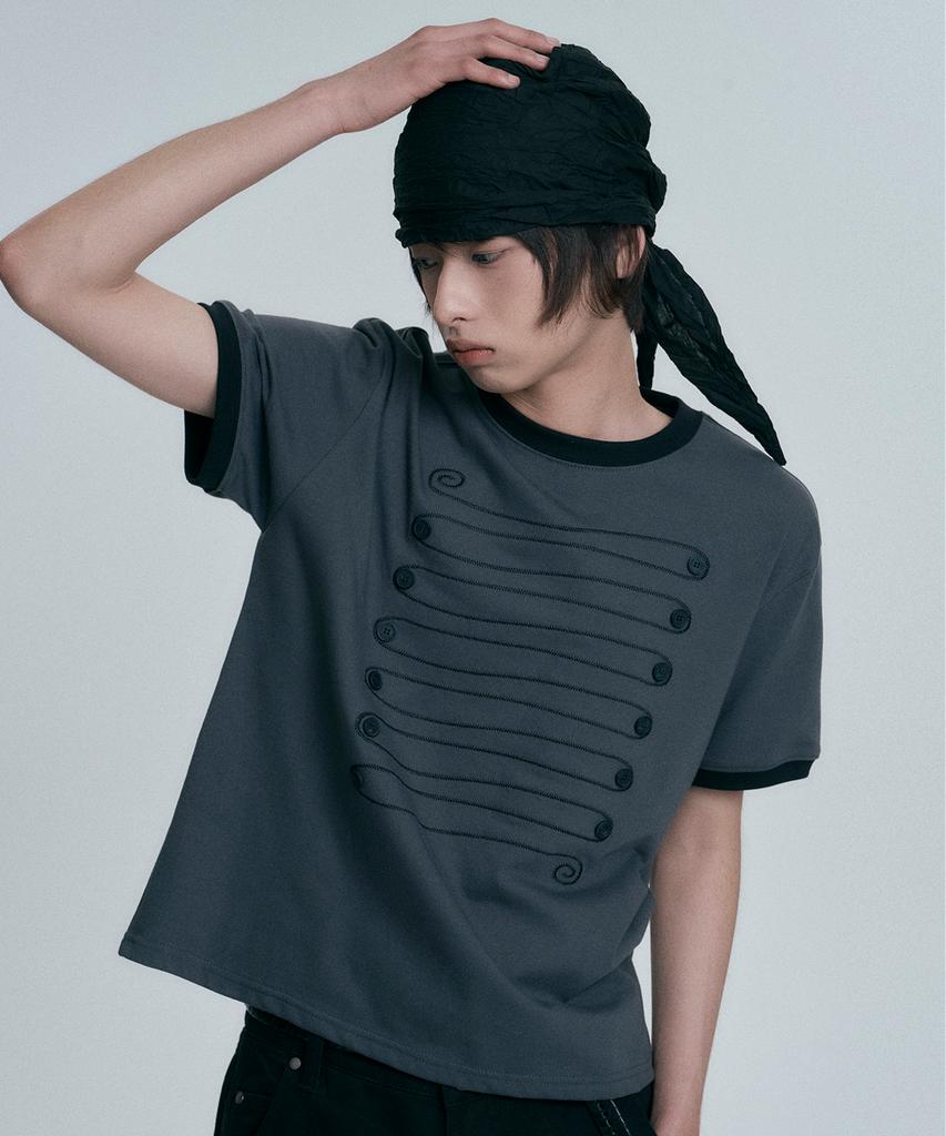 MOO Button Pilot Short Sleeve T-Shirt - Dark Gray