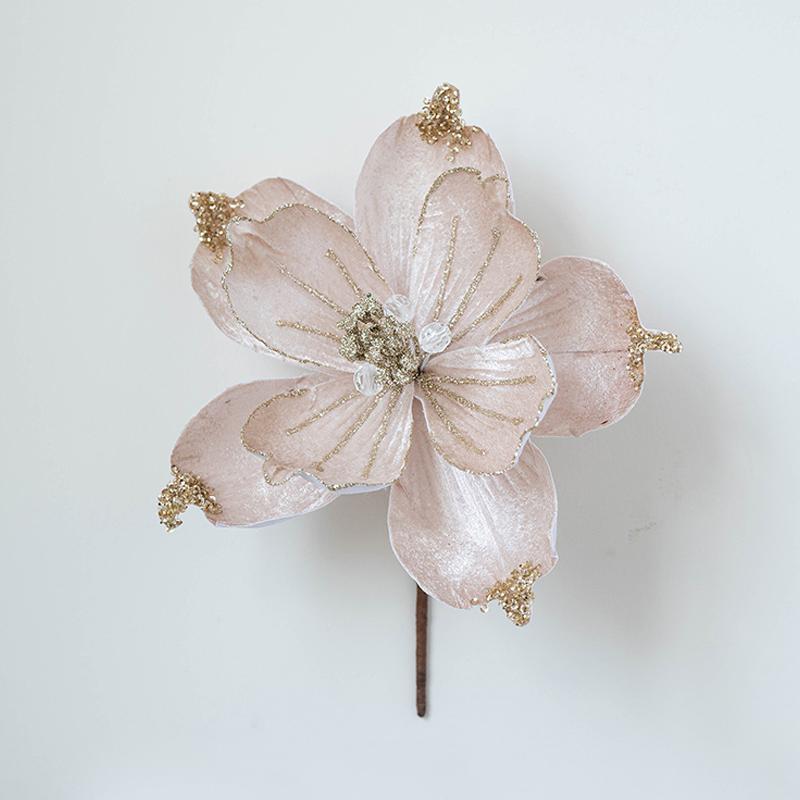 

22CM Reusable Fabric Holiday Staging Glitter Accents Elegant Simulated Christmas Flowers Eco-Friendly Fabric світло-жовтого кольору