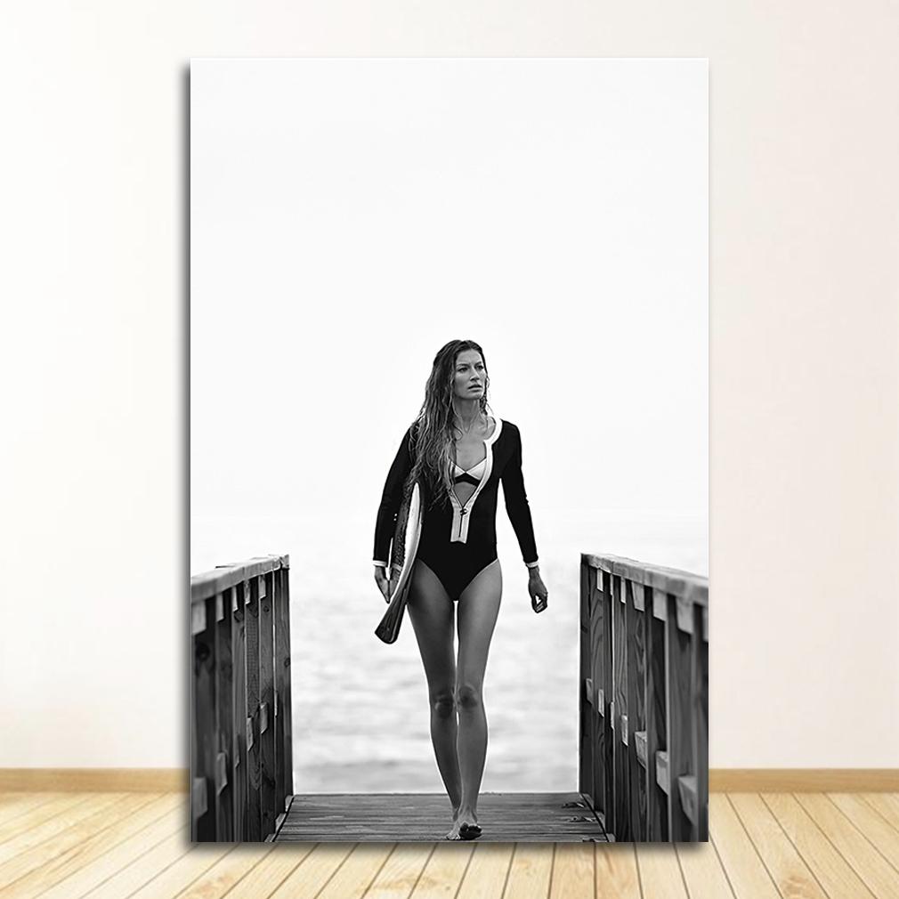 Black & White Picture Fashion Home Decor Poster Sexy Girls Canvas Print Surf Wall Art Smoking Painting