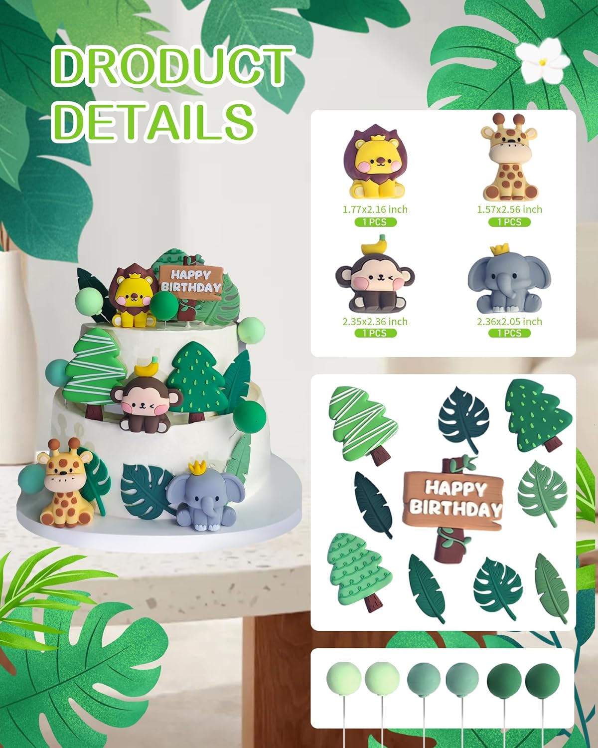 20pcs Happy Birthday Cake Toppers – Cute Animal Cake Decorations for Kids & Adults Fun & Safe Non-Edible Party Supplies