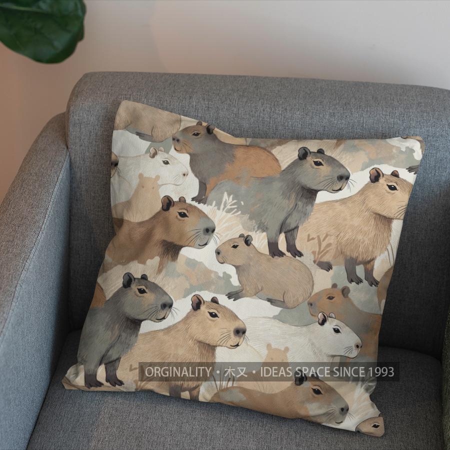 2D Capybara Pattern Cushion For Cozy Decor Pattern Cushion Cover Suitable For Sofa Bedroom Car Pillow Cover