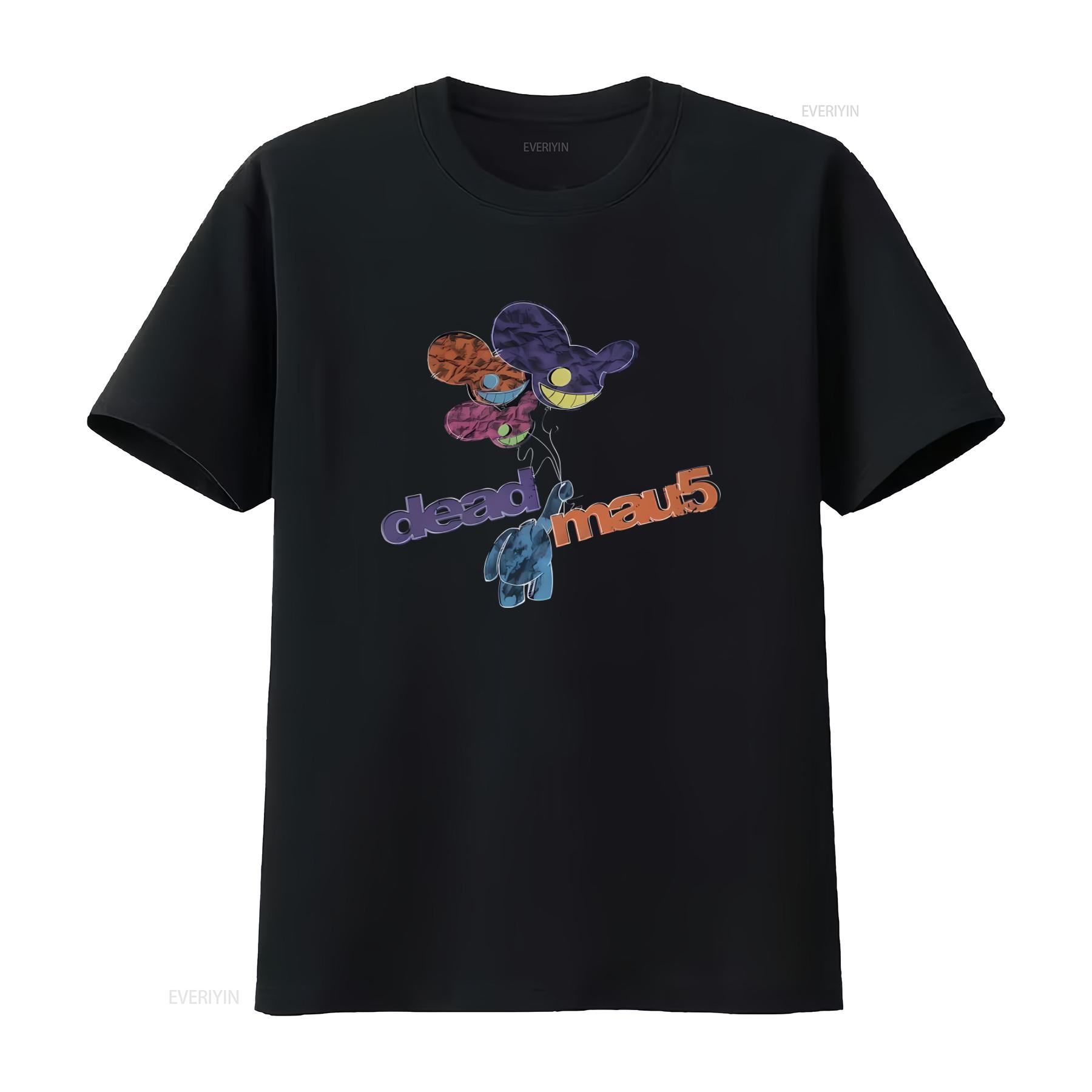 

Dead Mau5 Trance House Techno Mens Black T Shirt Size Large with Colorful Cartoon Balloon Design vintage Washed fashion 4XL