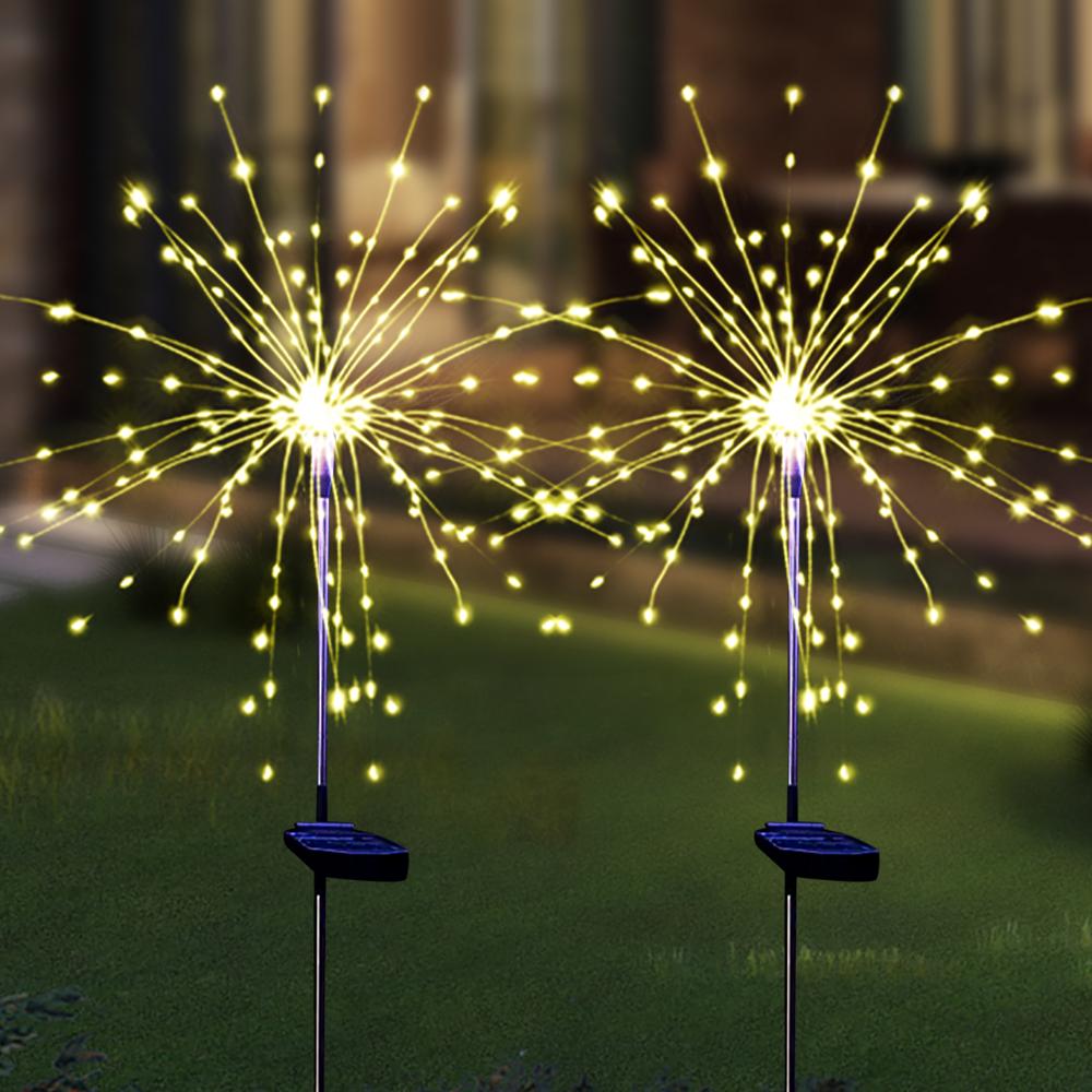 2x Waterproof LED Solar Firework Lights Outdoor, 8 Modes Holiday Lighting Light Garden Decoration Fairy Lamp for Patio Christmas