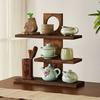 3-4 Layers Tea Cup Display Shelf Retro Design Wooden Tea Set Rack  Bedroom Organization