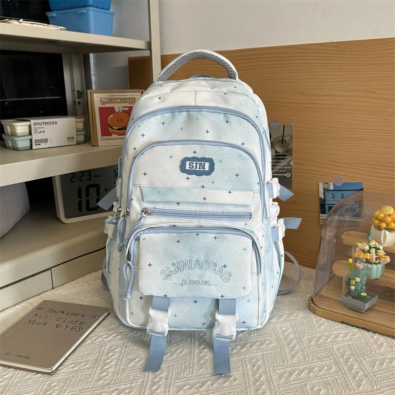 Color Block Women's Backpack Student Schoolbag Large Capacity Star Print Backpack