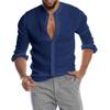 Plus Size Men's Spring and Summer Comfortable Long Sleeve Linen Top Solid Buttoned Stand Collar Loose Shirt