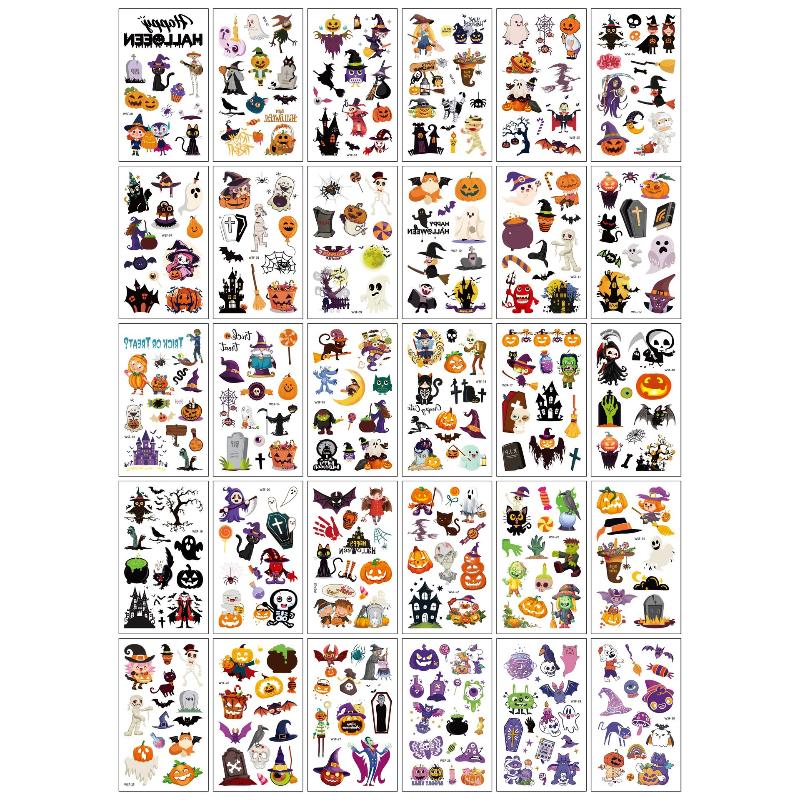 

10/30 Sheets Pumpkin Ghost Bat Temporary Tattoos Halloween Fake Tattoo Stickers Kids Gifts Waterproof Decals Party Favor