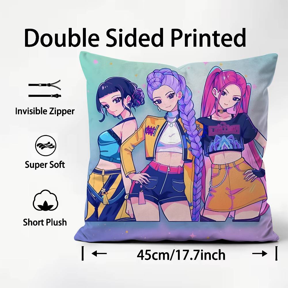 KPopS D-Dämonenjäger Kissenbezug Muster Bedruckter Kissenbezug für Wohnzimmer Sofa Kissenbezug & Schlafzimmerdeko