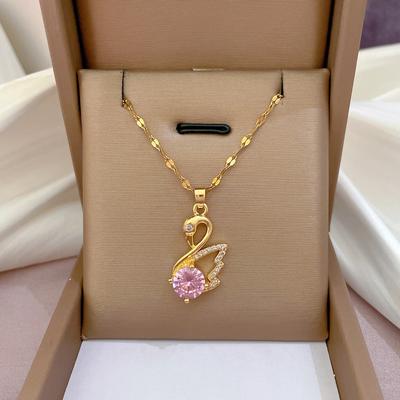 Light Luxury Micro-Inlaid Real Gold Full Zirconium Swan Necklace Women'S New Collarbone Chain Light Luxury Niche Design Sense