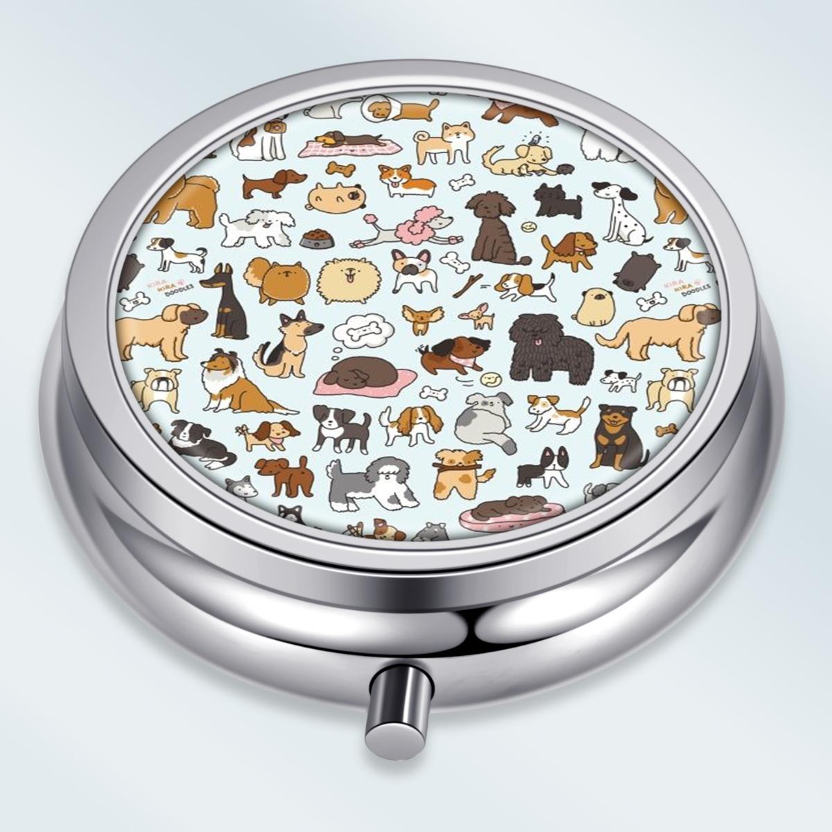 

Portable Pill Box with 3 Compartments, Mini Metal Medicine Organizer Case, Cute Printed Pill Container for Vitamins, Pills, Jewelry, Travel, Daily Use