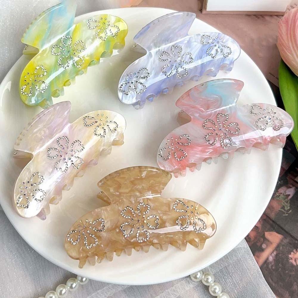 Iridescent Rhinestone-inlay Hair Claw Korean Style Acrylic Hair Claw Women Shark Clip  Girls