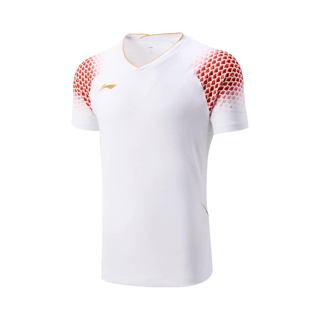 Li Ning Badminton Series Sports Casual Simple Pullover Short Sleeve Badminton Shirt Unisex tops Standard-White AAYV149-2