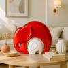 Home Décor Lucky Charm Elephant Mother and Kid Set | Piano Finish Ceramic Figures - (Set of 2 Piece, Red White)