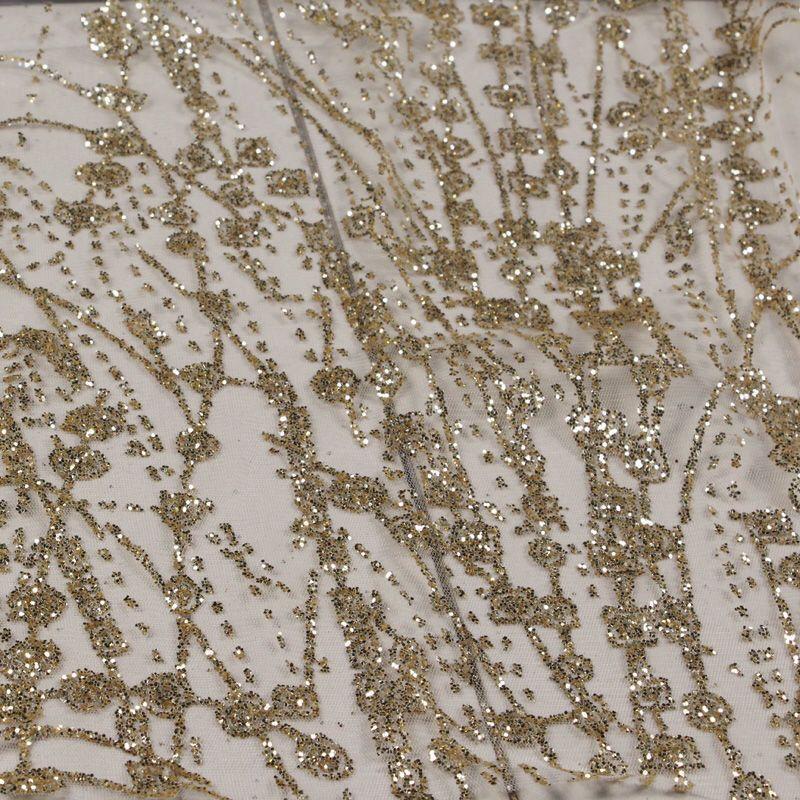 Golden sequin gold foil glitter net fabric suitable for wedding dresses formal gowns and handmade DIY clothing fabrics