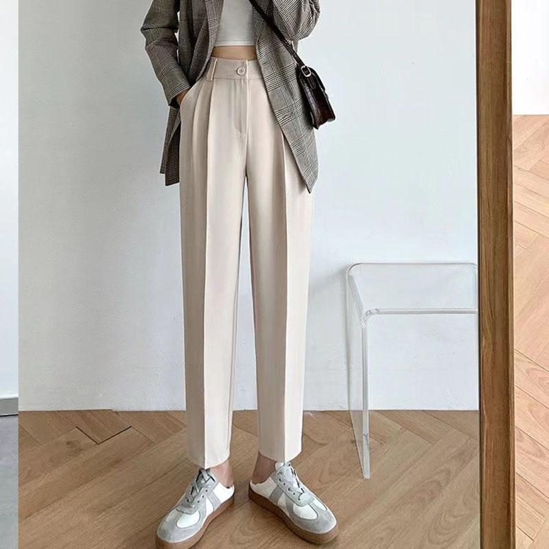 Dame Mote Rette Dressbukser Høy midje Kontorklær Elegant Formell Blyantbukse Damer Koreansk Allsidig Baggy Bukse