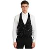 Gilet da uomo con paillettes e velluto, con scollo all'americana, schiena scoperta, scollo a V, chiusura a bottoni, taglie M-4XL per Festa da Ballo, Cocktail, Ballo di Fine Anno