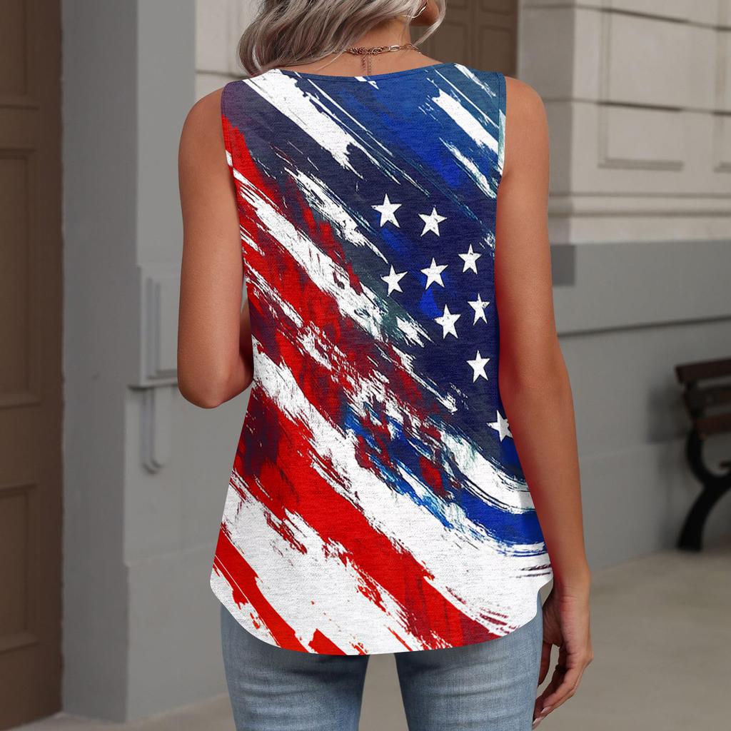 V-Neck Tank Top Women Print Tank Tee Casual Loose Fit Sleeveless Shirt