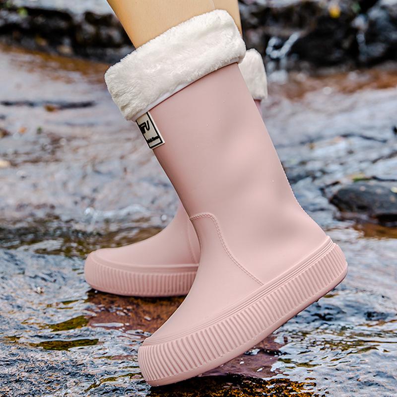 New Fashion High Tube Thick-soled Rain Boots Women's Outer Wear Bundle Non-slip Water Shoes Warm Rain Shoes Waterproof Glue Shoes Fashion