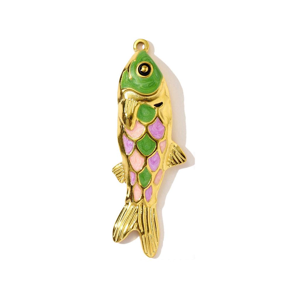 1pc Stainless Steel Colored Enamel Fish Turtle Necklace Pendants Pearl Conch DIY Charms Women Ocean Style Jewelry