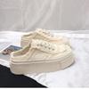 Retro Square Toe Slip-on Half Slippers Women's Summer Outdoor Wear New Platform Height Increasing Beggar Canvas Shoes