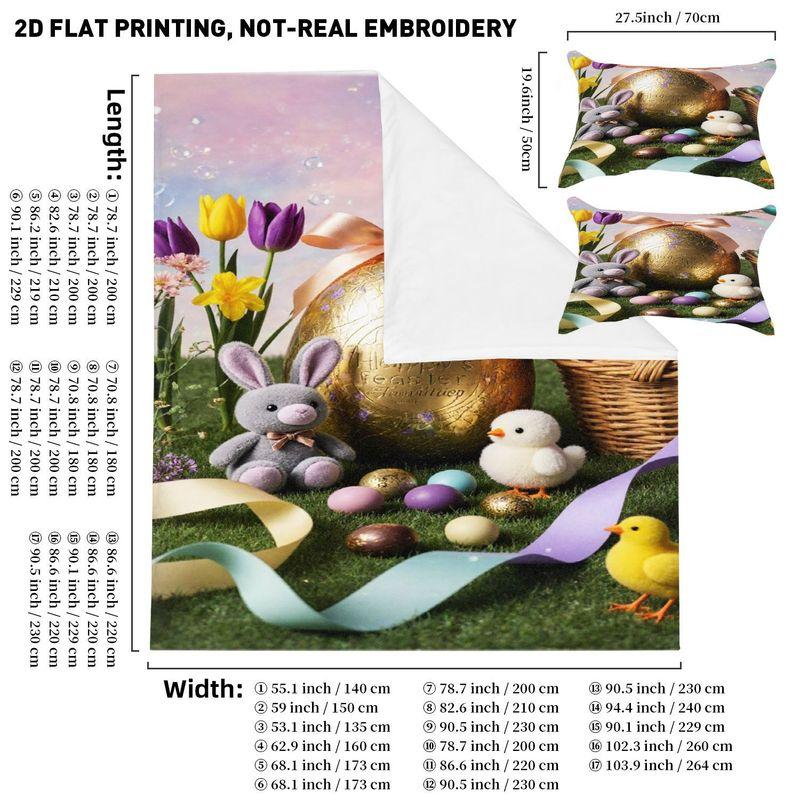 Bedding Pillowcase Quilt Cover 3-Piece Set Rabbit Chicken Colorful Egg Floral Pattern, Easter Home Decoration