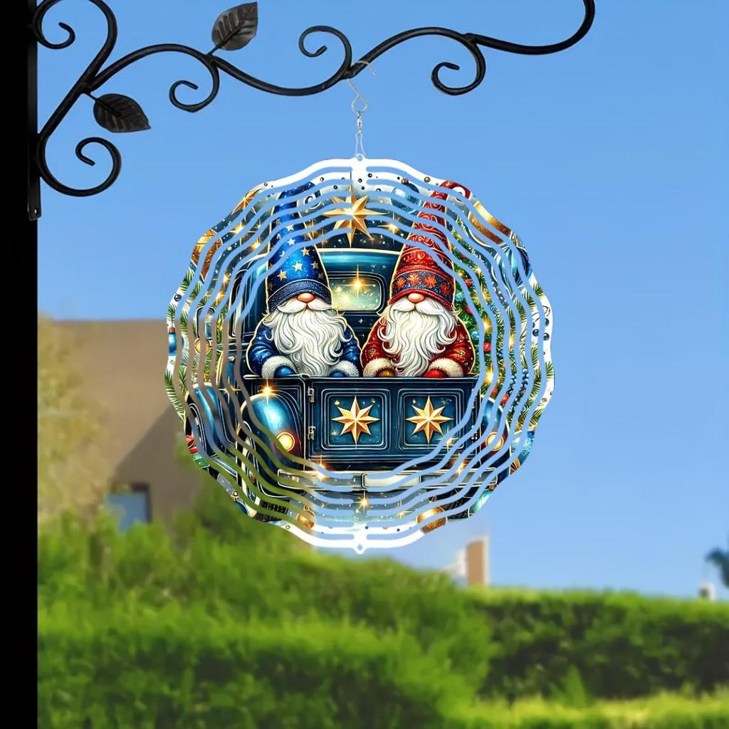 10 Inch Christmas Gnome Wind Spinner 3D Kinetic Metal Hanging Decor with 360 Rotating Hook Outdoor Indoor Garden Yard Holiday Gift for Women Men