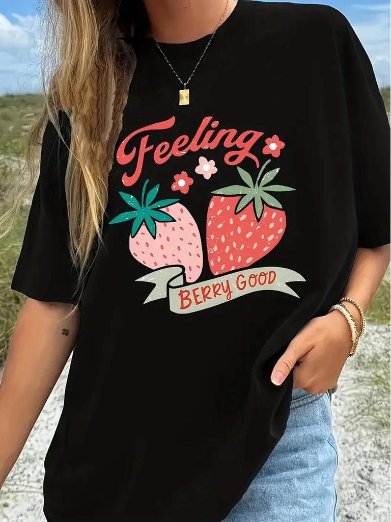 Women's Short Sleeve Cherry Print Top with Free Shipping