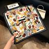 71Cm New Chinese Simulation Silk Square Scarf Soft and Skin-friendly Ink Flower Rhyme Printing Silk Scarf Neck Sunscreen Small Scarf