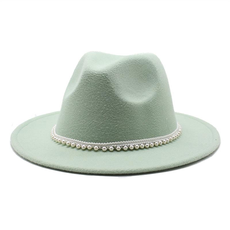 Autumn And Winter New Ribbon Hepburn Style Broad Brimmed Hat Fashion Flat Brim Top Hat Men And Women Woolen Fedora Hat