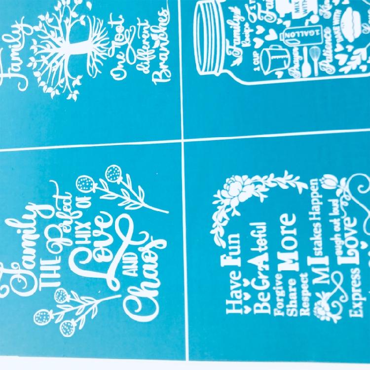 Estênceis de Serigrafia Tema Família 20x20cm Laváveis para Camisetas Artesanais Fabricação de Joias Impressão em Argila Tecido