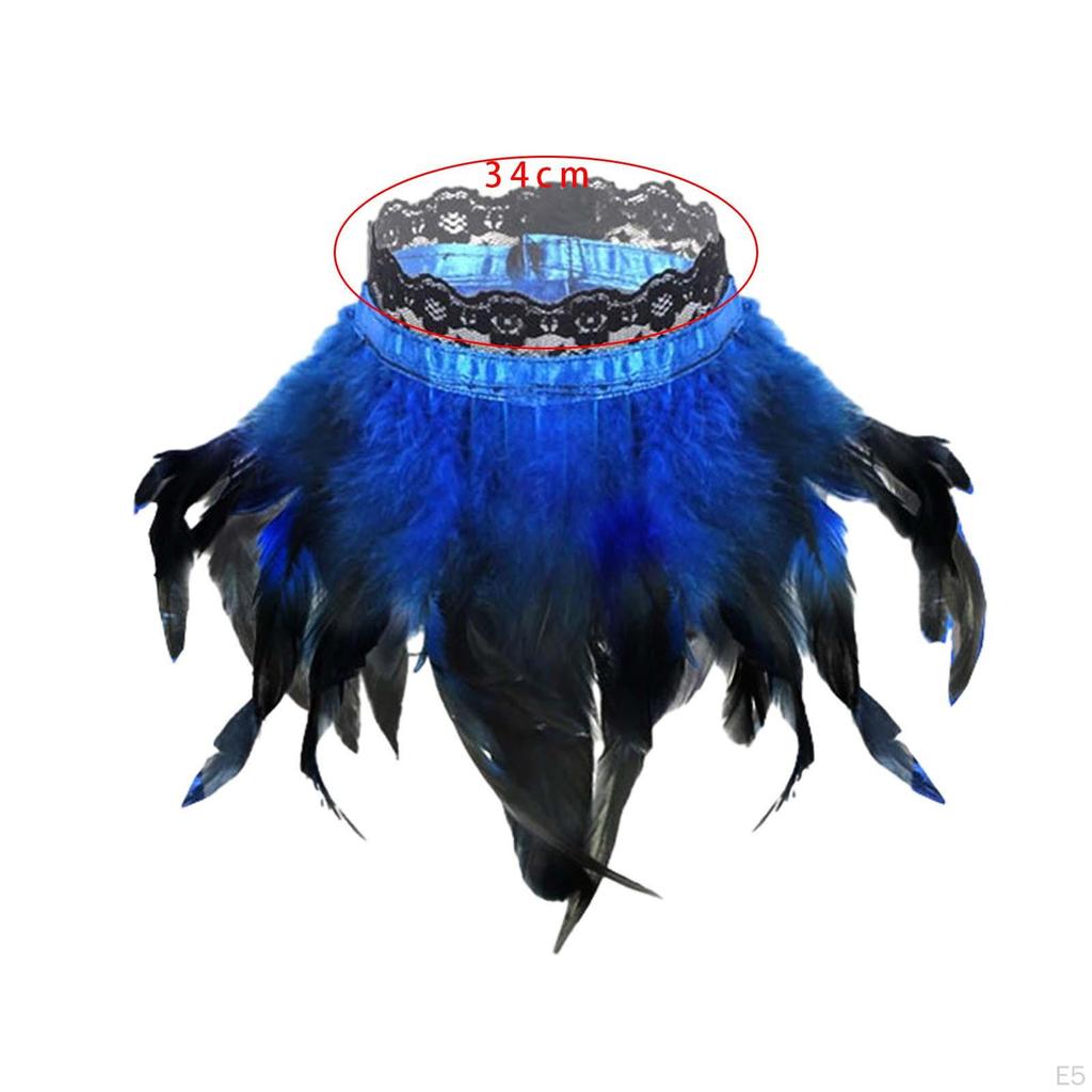 Black Faux Feather Shoulder Wrap Cape Necklace Halloween Party Choker Shrug for Stage Performance