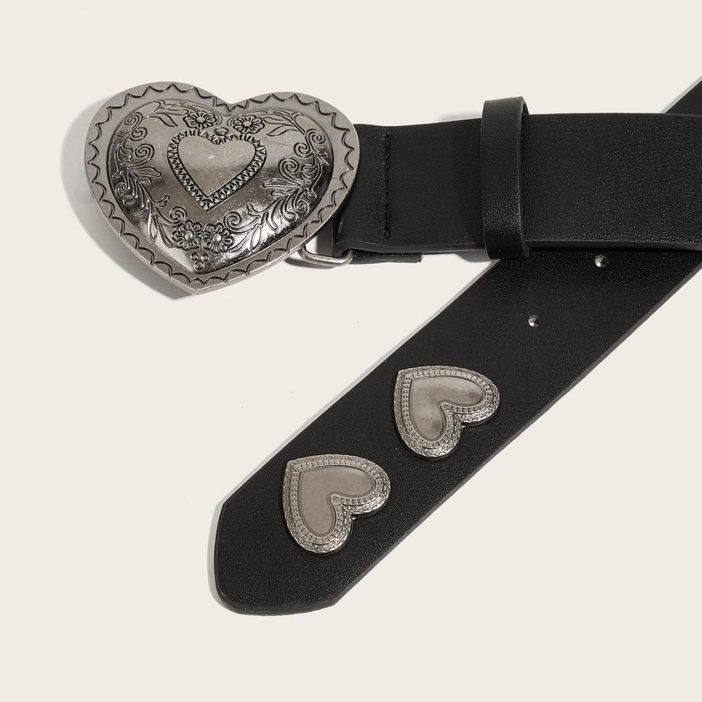 Fashion Alloy Heart Creative Belt Personalized Willow Nail Youth Belt, Punk Buckle Daily Casual Pants Versatile Belt